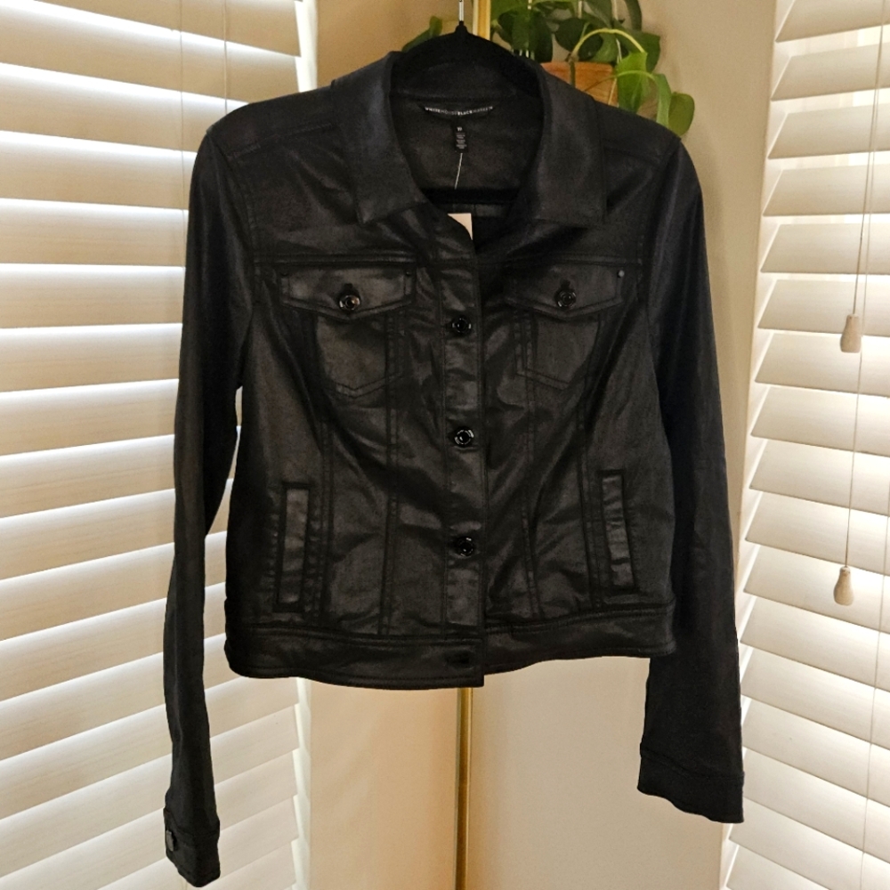 White House Black Market Black Vegan Leather Jacket Tailored Cropped